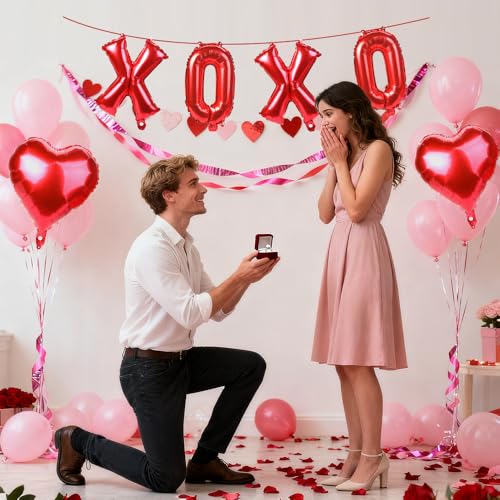 Red XOXO Letter & Heart Foil Balloons Set for Valentine Party Decor