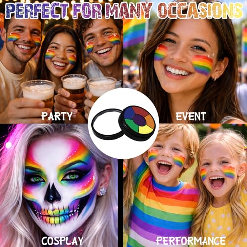 BOBISUKA Rainbow Face and Body Paint Palette - 6 Washable Colors for Pride