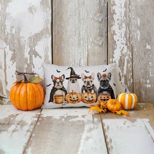 Halloween Bulldog Pillow Cover 12x20 Decorative Throw Cushion for Couch Sofa