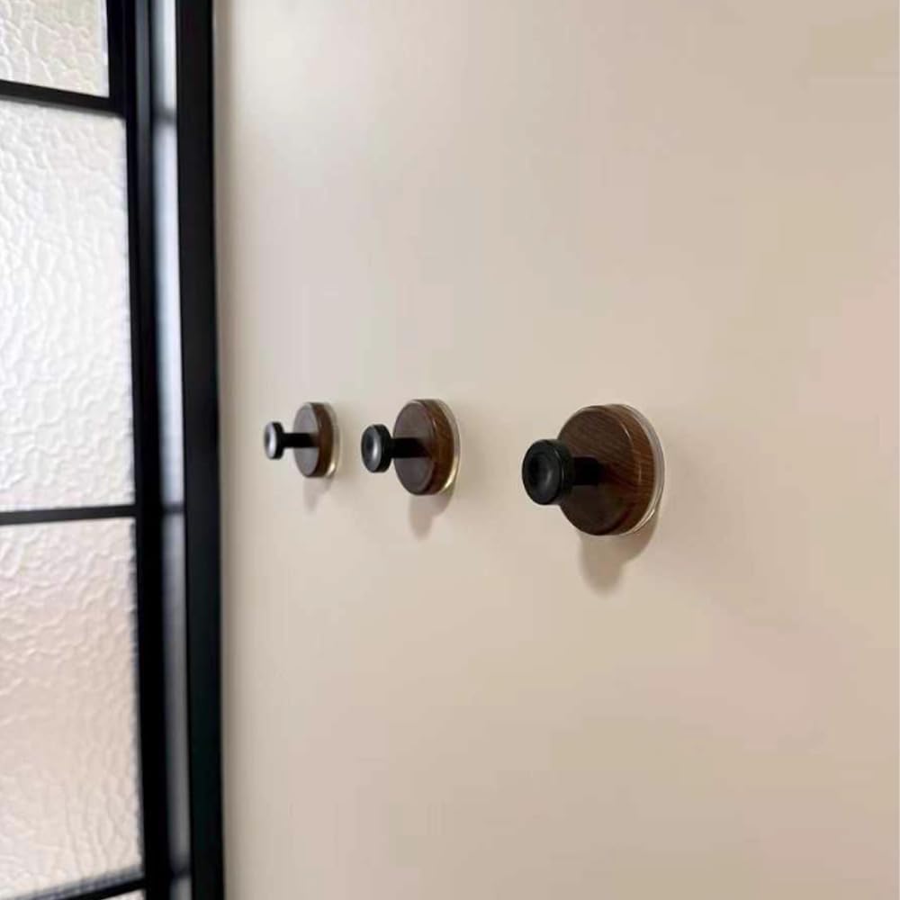 Natural Walnut Wood Wreath Hanger by [Brand Name] - Decorative Suction Cup Hooks for Front Door | 3PCS