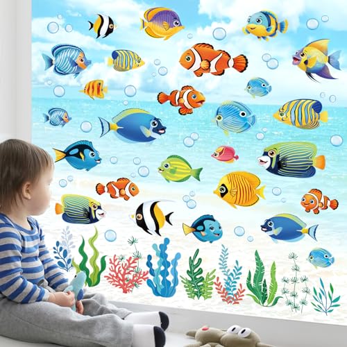 Decalmile Under The Sea Fish Window Clings - Reusable Decals