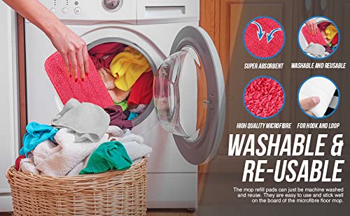 TreeLen 3-Pack Microfiber Mop Pads for Spray & Flat Mops - Red Replacement Heads