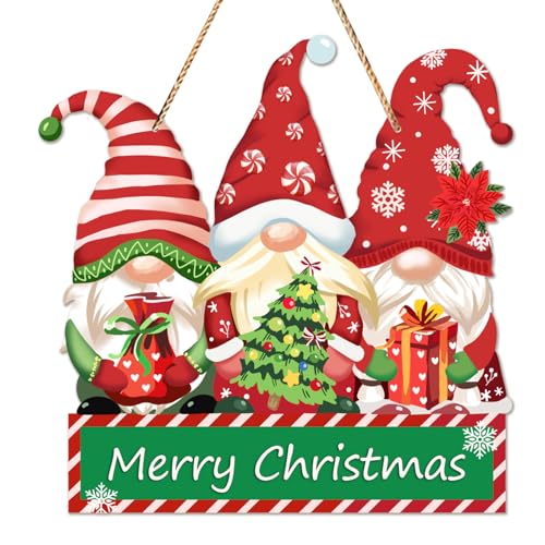 Christmas Gnome Door Sign Hanging Decor with Welcome Message