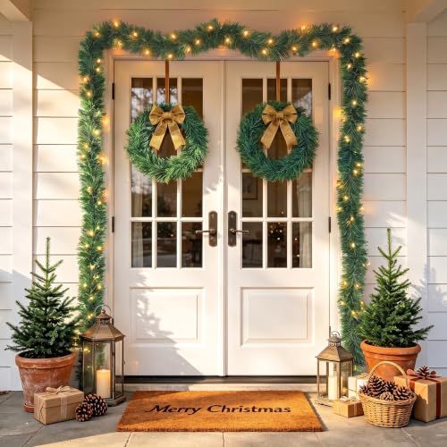 Prelit Christmas Garland with 60 LEDs - Warm White, 19.7 ft Lighted Decoration