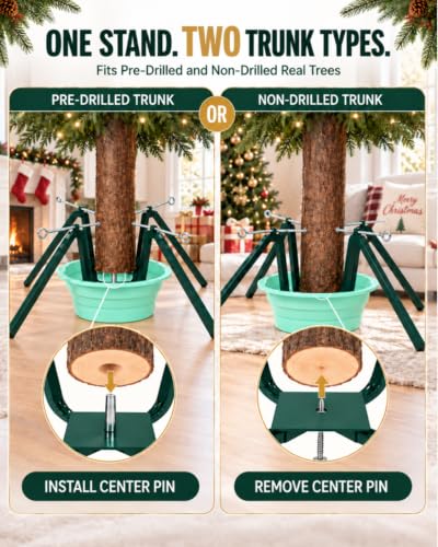 Christmas Tree Stand for Real Trees 4-Leg Steel Base 2.1 Gallon Basin