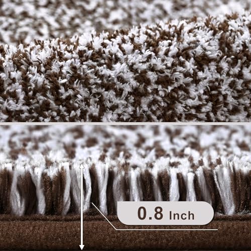 Enqinar Brown and White 17x24 Inch Soft Absorbent Bathroom Rug for Shower Floor