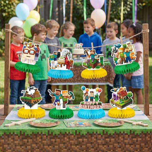 Pixel Game Birthday Party Centerpieces - 9 PCS Honeycomb Decor
