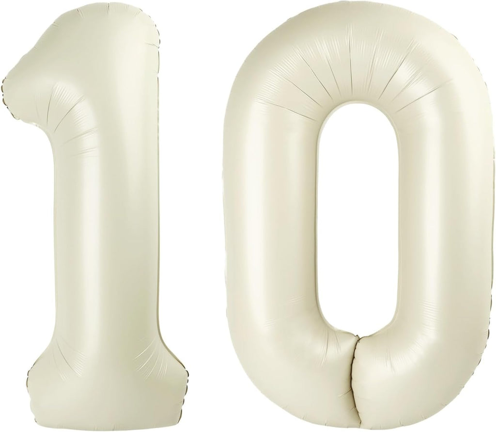 Skiennix 40-Inch Number Balloon - Cream Foil Balloon for 10th Birthday & Wedding Celebrations