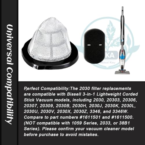 2 Pack Bissell 2030 Vacuum Filters & Foam Filters with Brush - Compatible Replacement