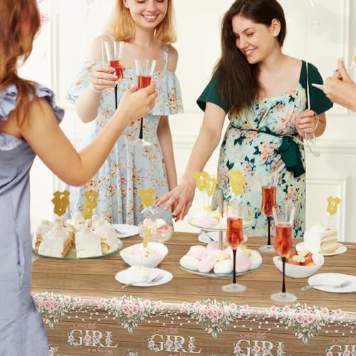 3 Pack Rustic Floral Baby Shower Tablecloths - 108 x 54 Inches