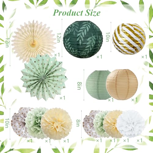 Sage Green Baby Shower Decorations Kit - Banner, Lanterns & Pom Poms