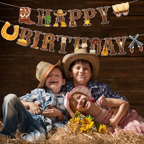 Western Cowboy Happy Birthday Banner for Themed Parties