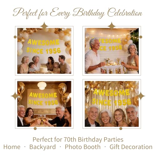 70th Birthday Banner Decorations - Awesome Since 1956, Pre-strung