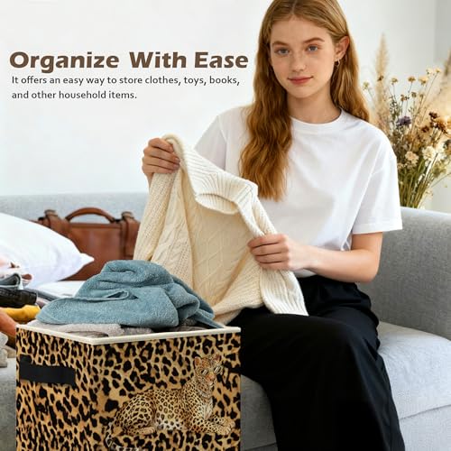 Trendy Leopard Print Collapsible Storage Bin for Clothes & Books