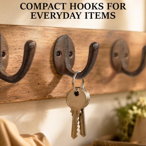 Rustic Cast Iron Wall Hooks - 6 Pack Vintage Coat Hangers