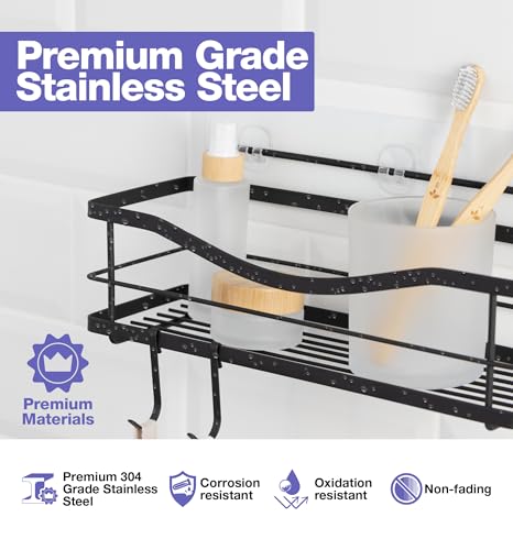 KINCMAX Matte Black Shower Caddy - Rustproof Stainless Steel Adhesive Shelf