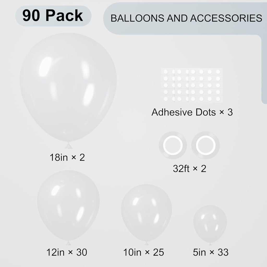 Voircoloria Clear Balloons Kit - 90 Pack of Transparent Balloons in 18/12/10/5 Inch Sizes for Parties & Events