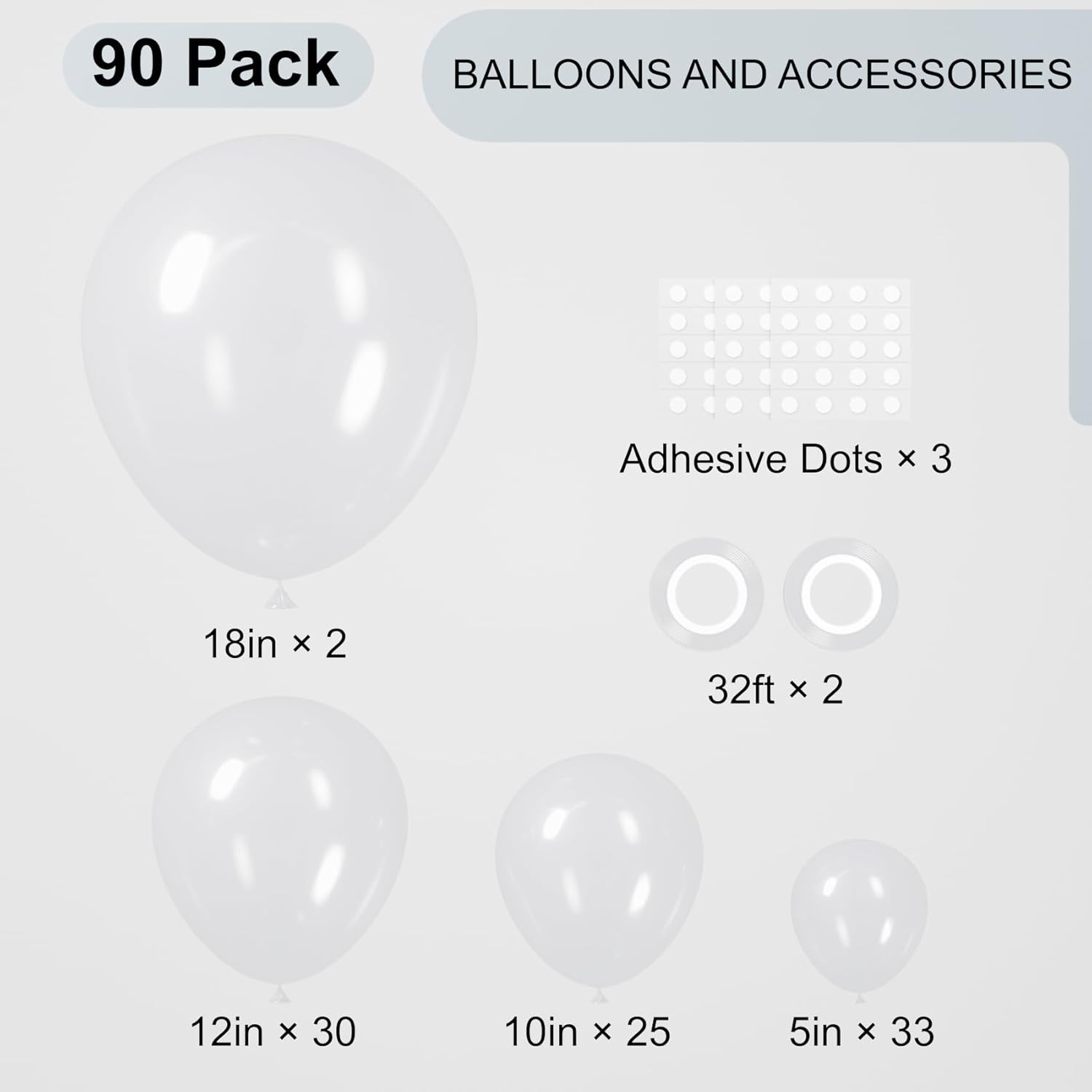 Voircoloria Clear Balloons Kit - 90 Pack of Transparent Balloons in 18/12/10/5 Inch Sizes for Parties & Events