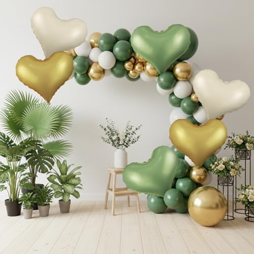 Vibzox 24-Inch Heart Foil Balloons 6-Pack Green Gold White Party Decor