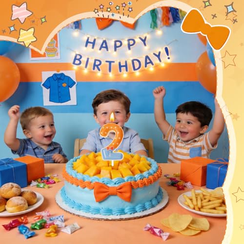 Beutka Number 2 Birthday Candle Blue Cake Topper for Party Decorations