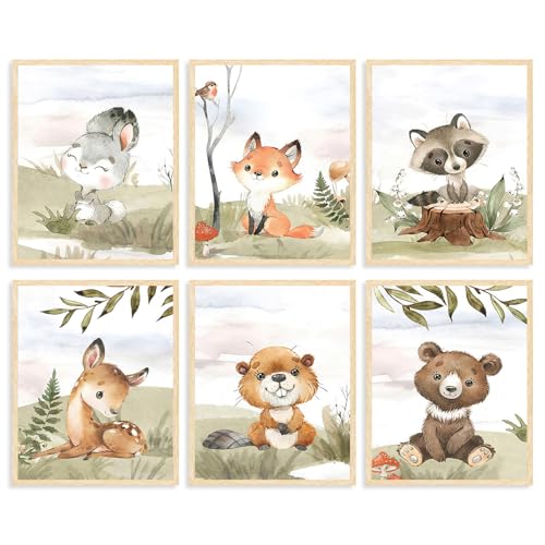 Animal Nursery Wall Art Decor - 6 Pcs Cute Kids Room Prints 8x10