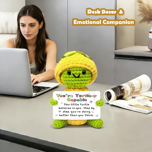 Crochet Turtle Capable Gift with Affirmation Cards - Handmade Support Decor