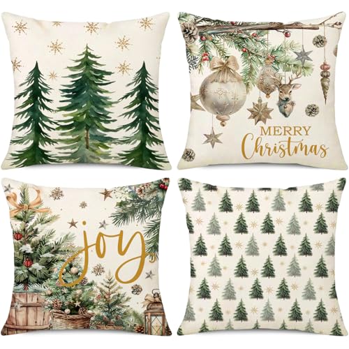 NIGHTWISH Christmas Pillow Covers Set of 4 - 18" x 18" Green Holiday Decor