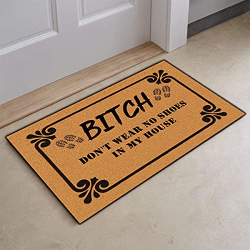 Assaoy Funny 'Bitch Don't Wear' Doormat, 24x16 Inch Non-Slip Entrance Rug