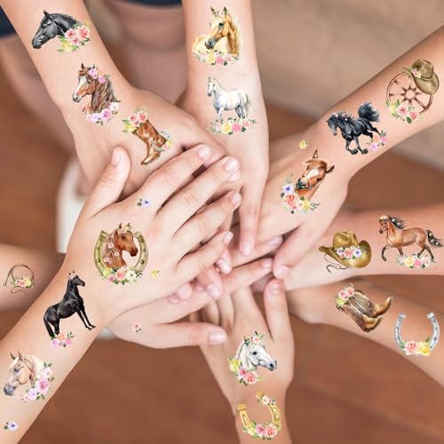 Serencatcher Floral Horse Temporary Tattoos - 12 Sheets Western Party Favors