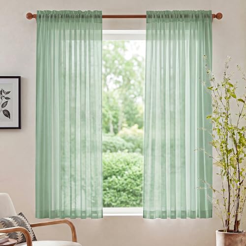 NICETOWN Sage Green Sheer Curtains - 63 Inch Rod Pocket Drapes