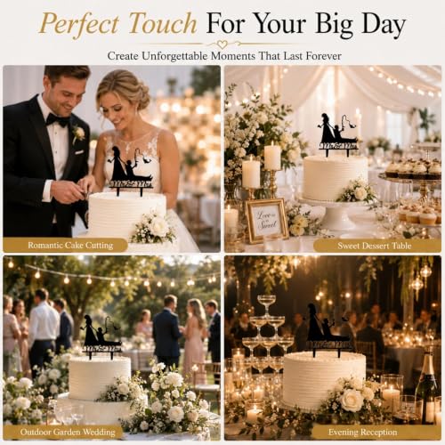 Mr and Mrs Fishing Couple Cake Topper - Black Glitter Decor