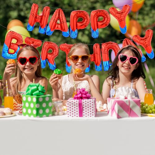 Spider Happy Birthday Foil Balloon Banner - Red Superhero Party Decor