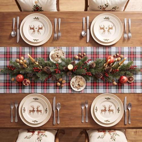 Christmas Checkered Table Runner - Red & White, 13 x 120 Inches - Variation of Red White Plaid / 13 x 120" | Table Runner