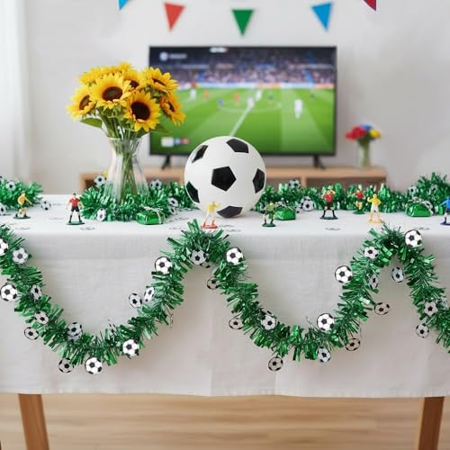 26FT Soccer Tinsel Garland with Soccer Cutouts for Party