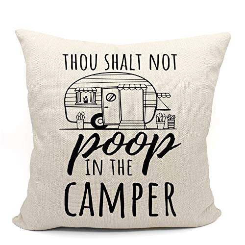 Funny Camper Throw Pillow Case - Thou Shalt Not Poop, 18x18 Inch, Beige7