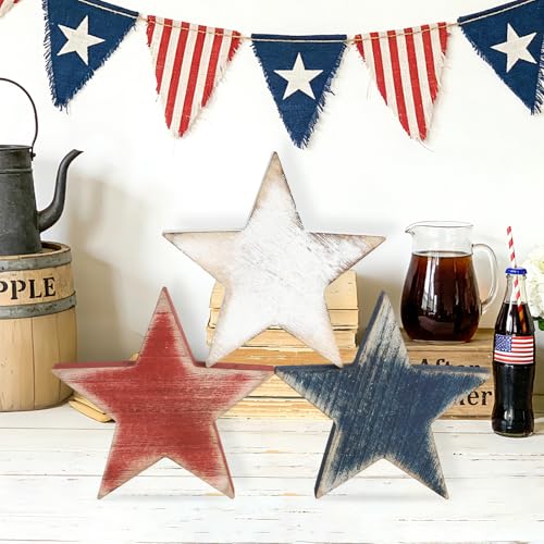 Classic 3 Pcs 4th of July Wooden Star Signs - Tiered Tray Decor