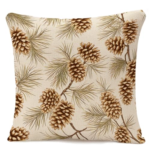 IBILIU Pine Cones 18x18 Throw Pillow Cover - Cotton Linen Cushion