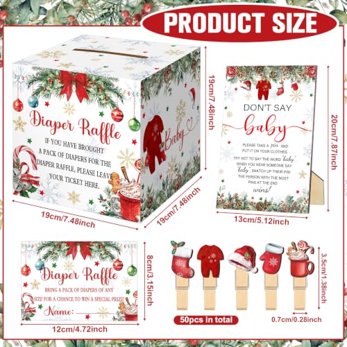 Christmas Baby Shower Game Set - Diaper Raffle Supplies with Santa Design