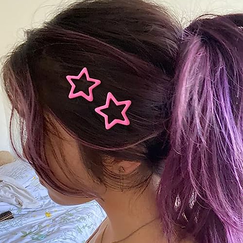 Star Hair Clips Metal Snap Barrettes Light Red Y2K 10Pcs