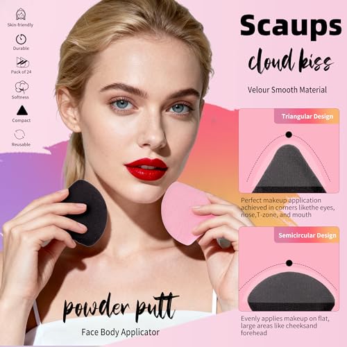 Scaups 24Pcs Triangular Makeup Powder Puffs with Storage Case