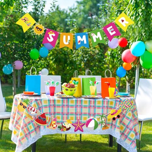 Hello Summer Banner - Colorful Pool Party Decorations