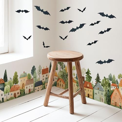 60PCS 3D Halloween Bat Decorations - PVC Wall Stickers in 4 Sizes