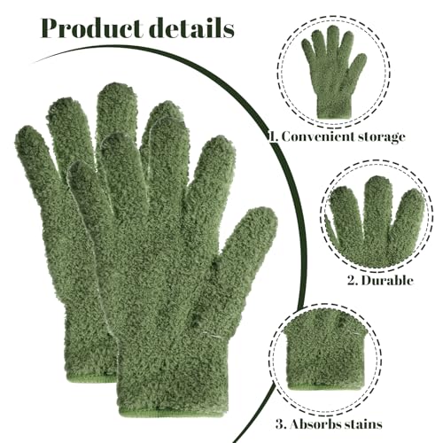 Dark Green Microfiber Dusting Gloves for Houseplants - 2 Pack