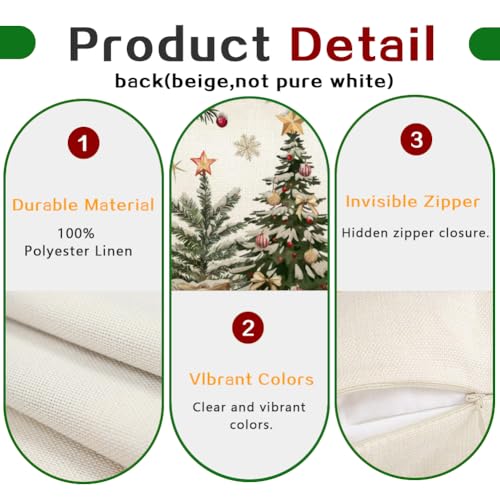 Christmas Pillow Cover 12x20 - Snowflake & Tree Design, Machine Washable
