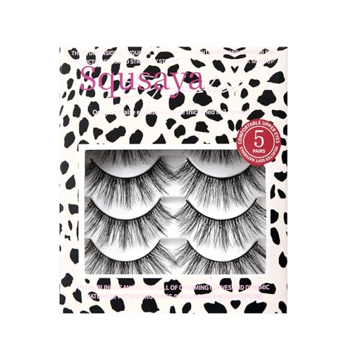 Sqsaya Wispy False Eyelashes 5 Pairs Natural Look Lightweight Fluffy Lashes