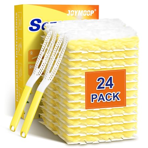 JOYMOOP Electrostatic Duster with 2 Handles & 24 Yellow Refills