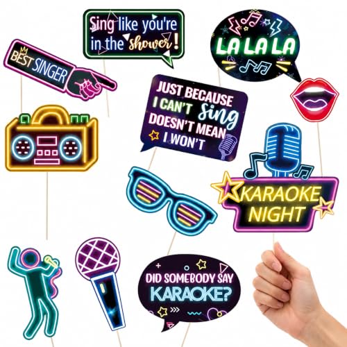 Karaoke Night Photo Booth Props - 12 PCS Music Decorations