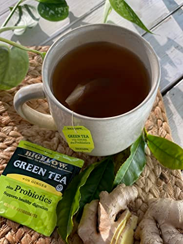 Bigelow Green Tea with Ginger Plus Probiotics - 18 Count (Pack of 6)