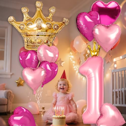 Princess 4th Birthday Balloon Set, 40-Inch Pink Crown Number 4 Decoration