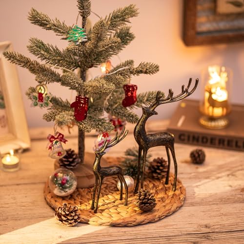 Black Iron Reindeer Figurine for Christmas Centerpieces - Gold Accents